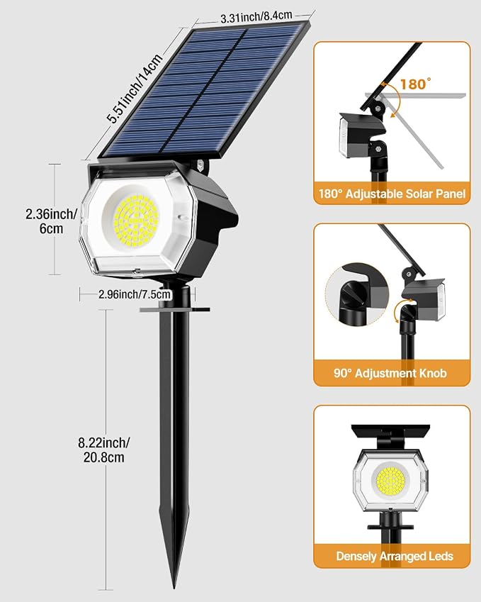 btfarm 2 Pack Solar Spot Lights Outdoor Waterproof IP65, 52 LED Landscape - Image 9