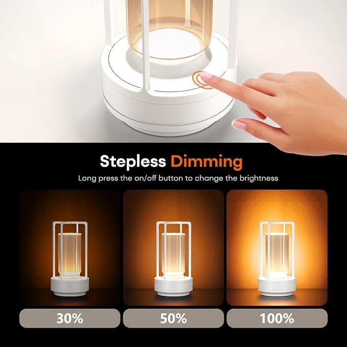 Portable Metal Table Lamp for Indoor/Outdoor, Rechargeable Cordless LED Lamp - Image 5