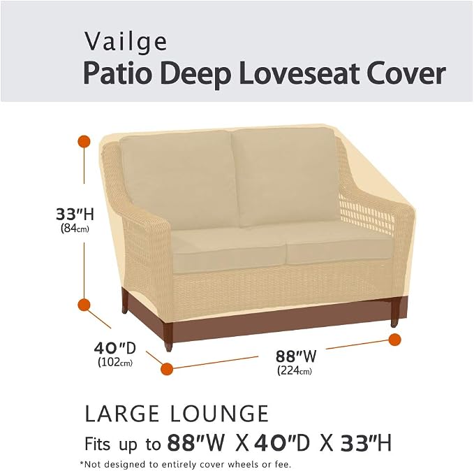 VAILGE Heavy Duty Deep Patio Sofa Cover, 100% Waterproof Outdoor Sofa Cover - Image 2