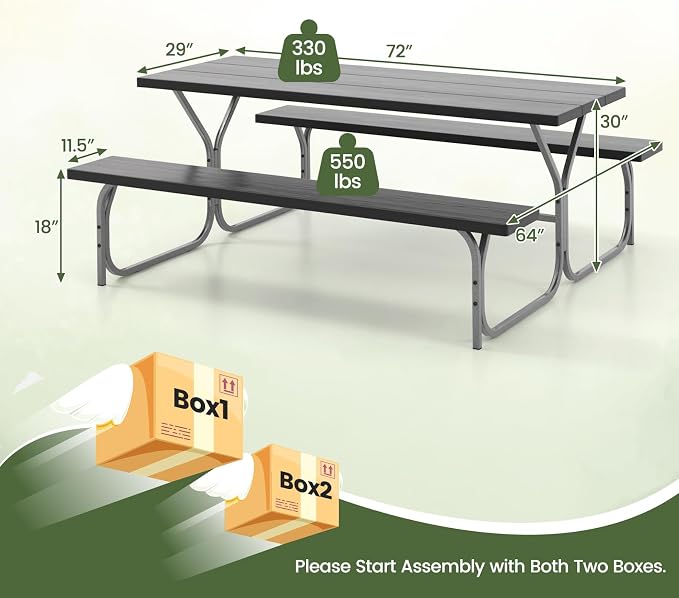 Giantex 6FT Picnic Table Bench Set Outdoor Camping All Weather Metal Base - Image 3
