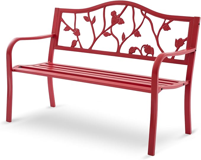 50” Strawberry Outdoor Garden Bench, Weatherproof Sturdy Cast Iron Metal Frame by Attliasalon
