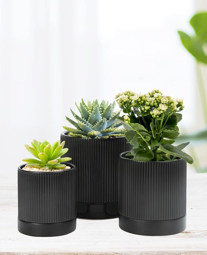 LaDoVita 3 Pack Ceramic Plant Pots 6/5/4 inch, Flowerpot - Image 7