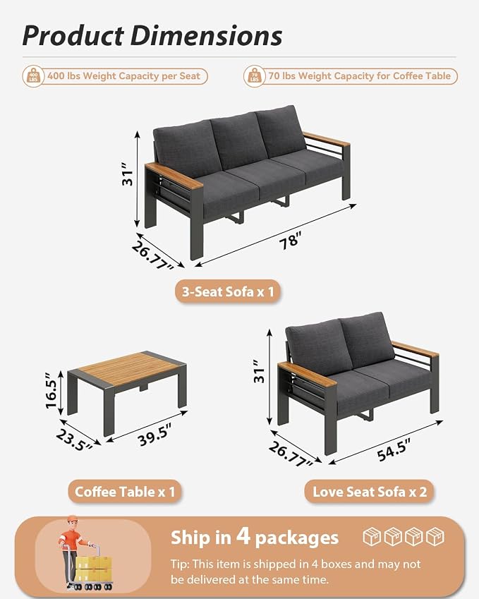 Aoxun Aluminum Outdoor Patio Furniture Set, 7 Seats Outdoor Sectional - Image 7