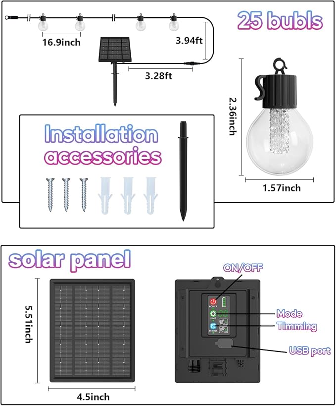 Solar String Lights Outdoor Waterproof, 50FT 25LEDs Warm White & Multicolor - Image 2