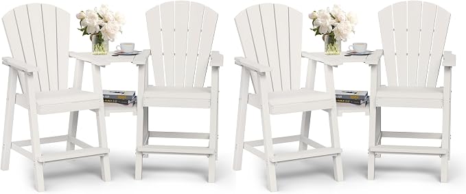 Ciokea Tall Adirondack Chairs Set of 4, HDPE Outdoor Adirondack Bar Stools by CIOKEA
