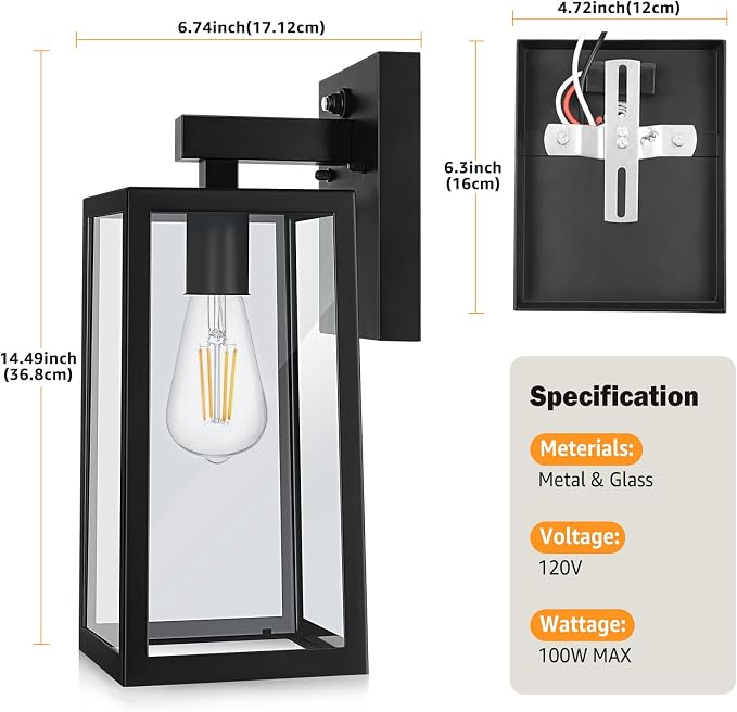 SHINE HAI Dusk to Dawn Outdoor Wall Lantern, Double Extra Large Exterior Sconce - Image 2