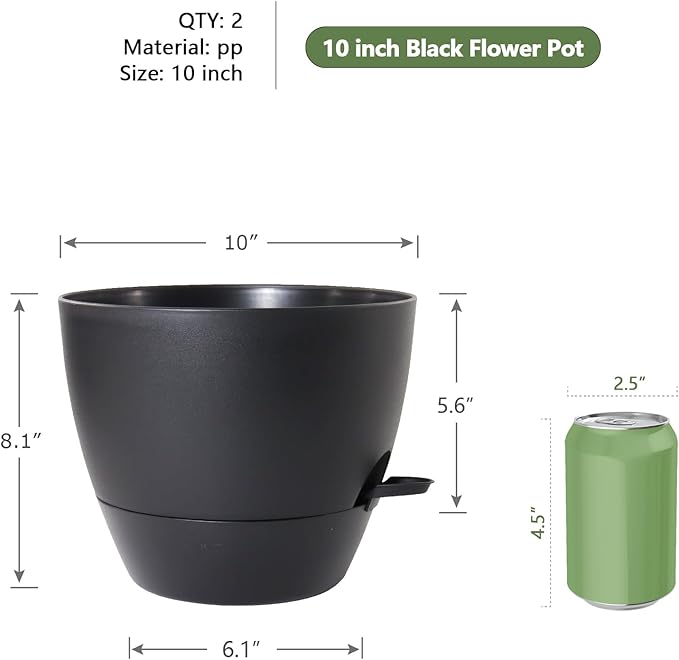 10 inch Self Watering Pots, 2 Pack Plastic Planters - Image 3