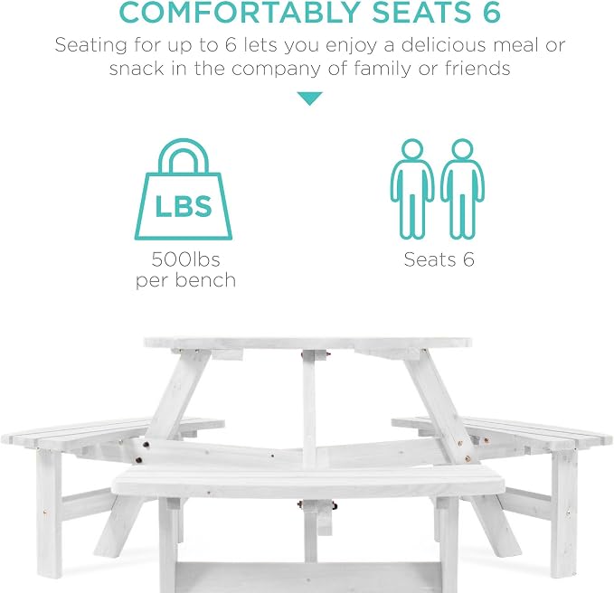Best Choice Products 6-Person Circular Outdoor Wooden Picnic Table - Image 4