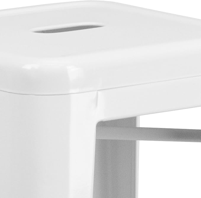 Flash Furniture Lily 4 Pack Commercial Grade 30" High Backless White Metal - Image 7