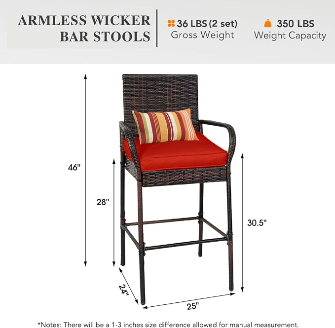 Sundale Outdoor Wicker Bar Stool Set of 6, Patio Counter Height Pub Chair - Image 3