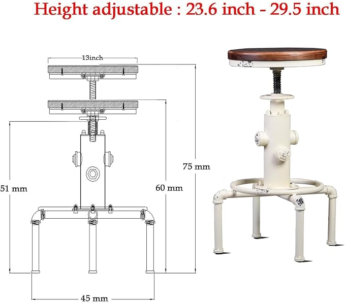 Topower Aged Antique Vintage Industrial Barstool Solid Wood Water Pipe Fire - Image 3