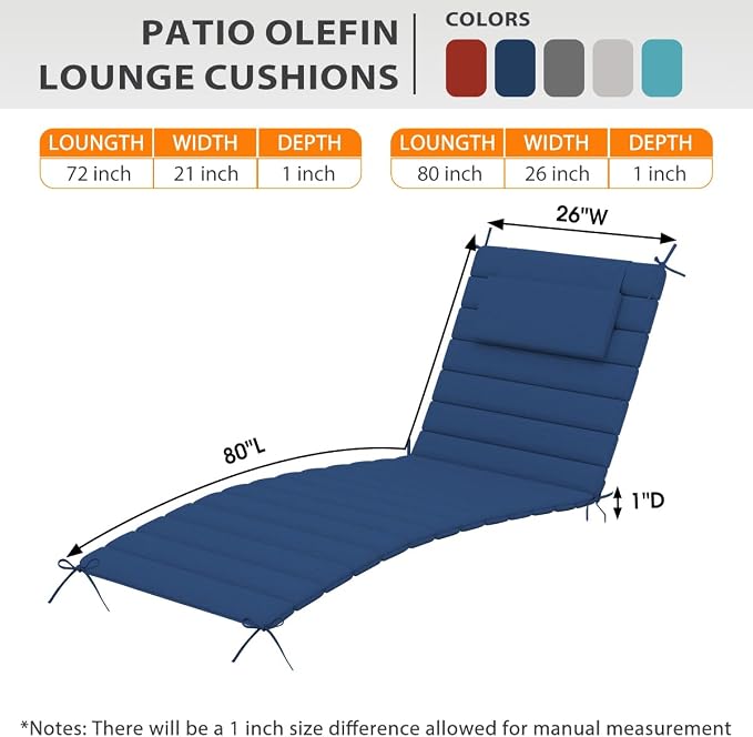 Sundale Outdoor Olefin Quilted Lounge Cushion Set of 2, Patio Foldable Chaise - Image 3