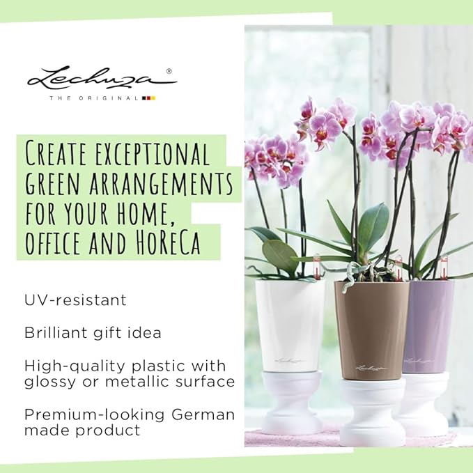 Lechuza MINI-DELTINI Shiny Taupe High Gloss, Self-Watering Small Indoor Planter - Image 4