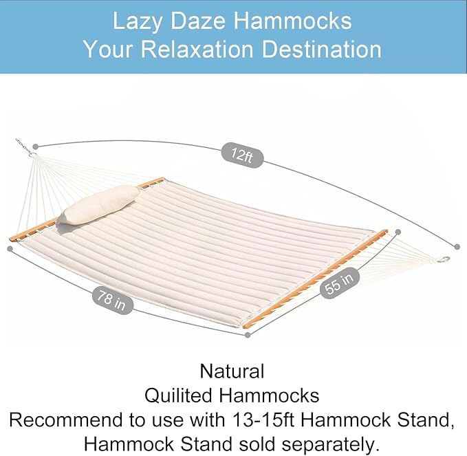 Lazy Daze Hammocks 12 FT Double Quilted Fabric Hammock - Image 2