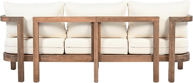 Merax 3 Seater Outdoor Acacia Wood Patio Sofa - Image 4