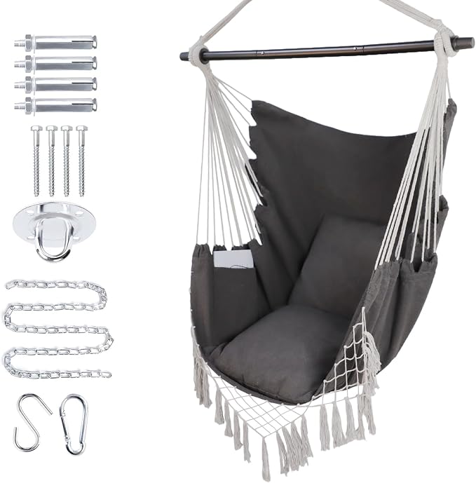 Hammock Chair Hanging Rope Swing Chair, Max 450 Lbs, Large Hanging Chair by PIRNY