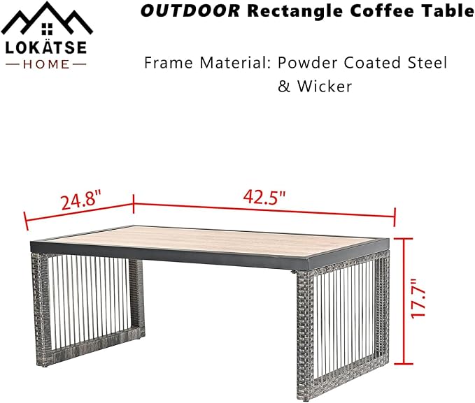 LOKATSE HOME Outdoor Coffee Table Rectangle Dining Furniture - Image 2