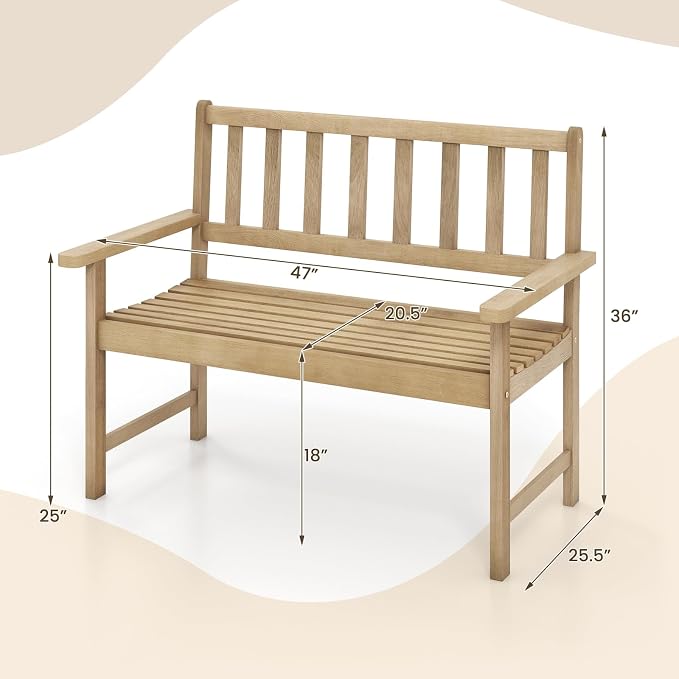 Tangkula Outdoor Teak Wood Garden Bench, 2-Person Patio Bench - Image 3