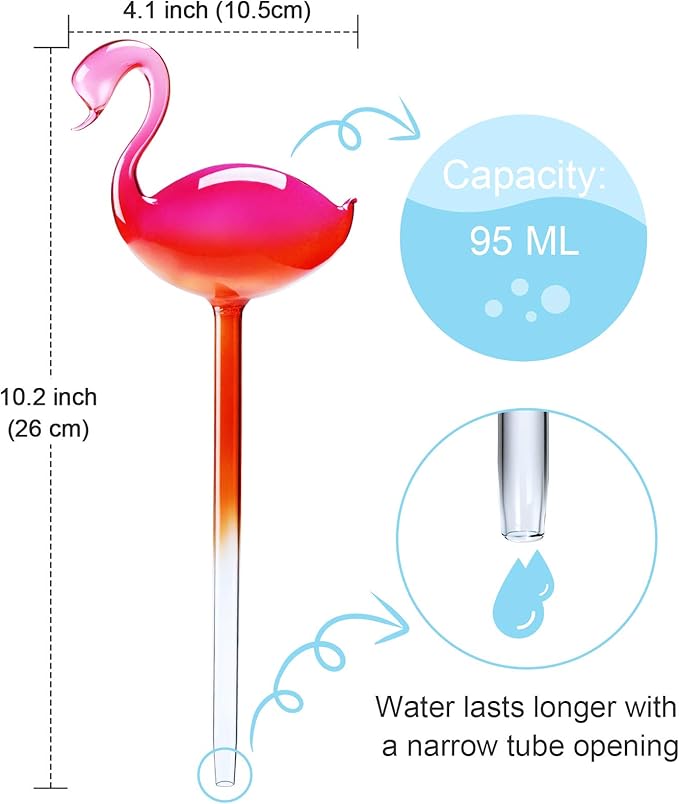 Self-Watering Glass Globes 2PCS Flamingo Gradient Hot Pink 10" Long Hand Blown - Image 3