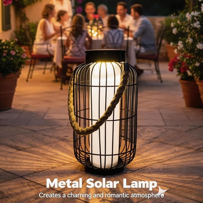 pearlstar Large Solar Powered Lantern Outdoor-Heavy Duty Metal Hanging Lights - Image 6