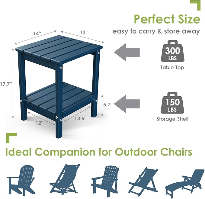 GREENVINES Adirondack-Outdoor-Side-Table | 14 x 13 Inches | HDPE Plastic | All - Image 3