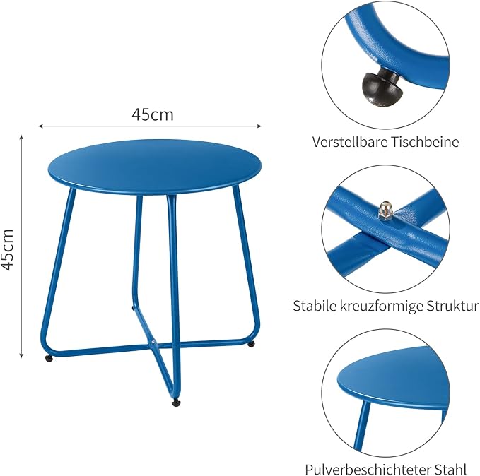 Patio Outdoor Side Table Waterproof Round Metal Steel Small Side Table Weather - Image 3