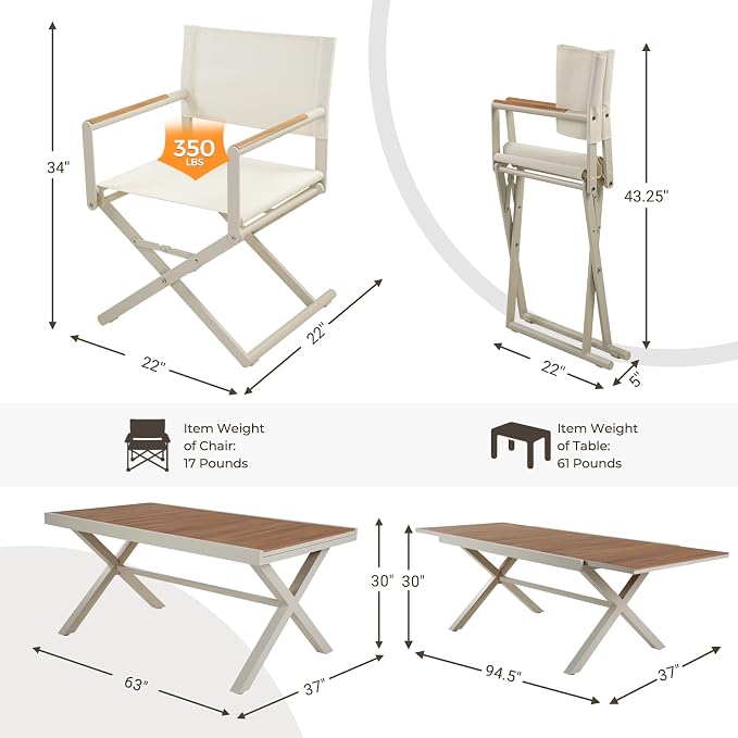 Grand patio 9-Piece Outdoor Dining Set, 8 Extra-Wide Folding Chairs & 1 - Image 7