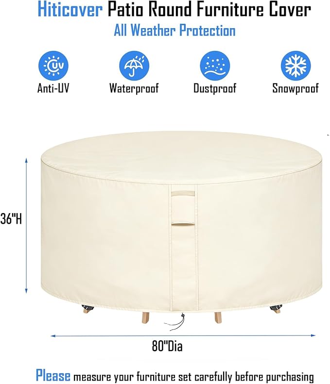 Round Patio Furniture Covers Waterproof, 80 Inch Outdoor High Round Table Cover - Image 2