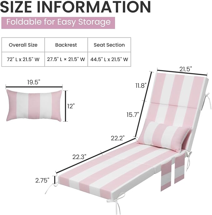 Crestlive Foldable Outdoor Chaise Lounge Cushions - Image 2