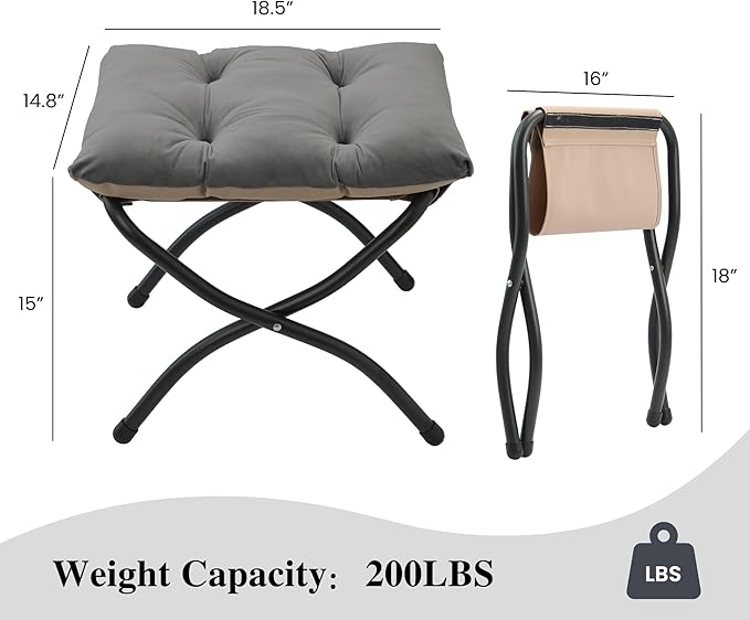15" Folding Ottoman, Foldable Footrest Stool, Small Foot Stool - Image 3