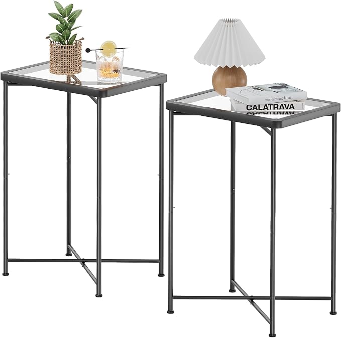 Garden 4 you Small Side Table, Glass End Table Set of 2, Mini Bedside Table by Garden4you
