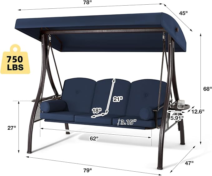 HOMREST 3 Person Outdoor Porch Swing - Image 2
