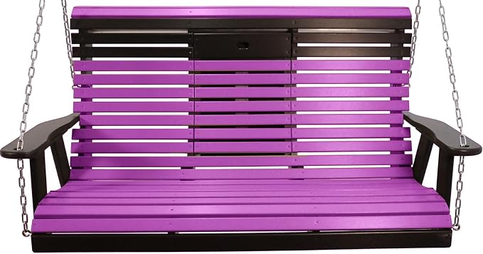 5FT Purple Flip-Cup ROLLBACK Porch Swing Bench, Amish-Made Poly Lumber Wood - Image 2