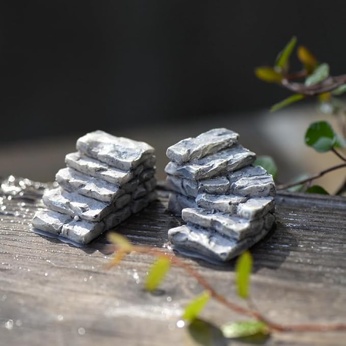 2Pcs Miniature Garden Bridge and Stone Steps, Resin Fairy Garden Decor - Image 2