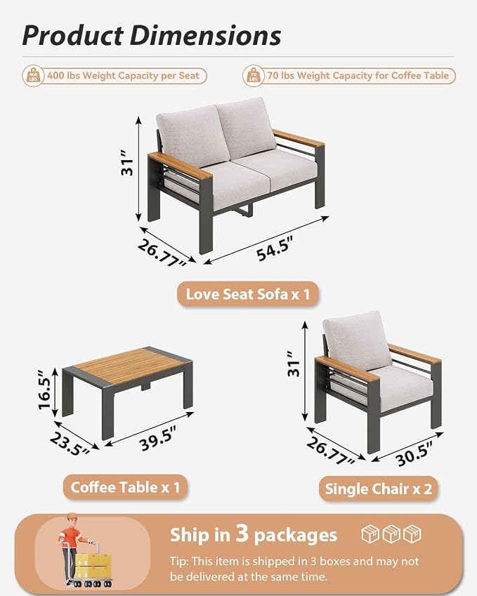 Aoxun Aluminum Outdoor Patio Furniture Set, 4 Seats Outdoor Sectional - Image 7
