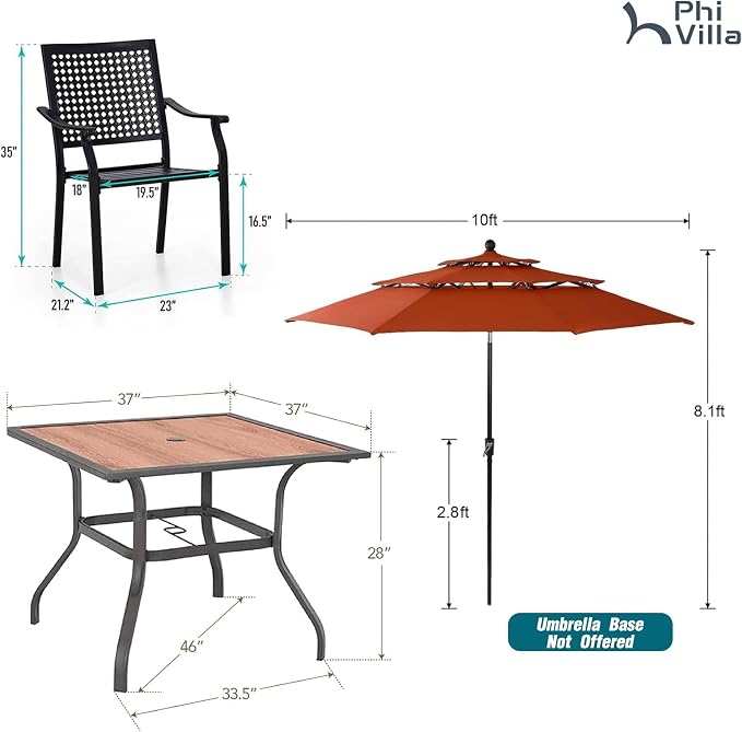 PHI VILLA 5 Pieces Outdoor Dining Set - Image 9