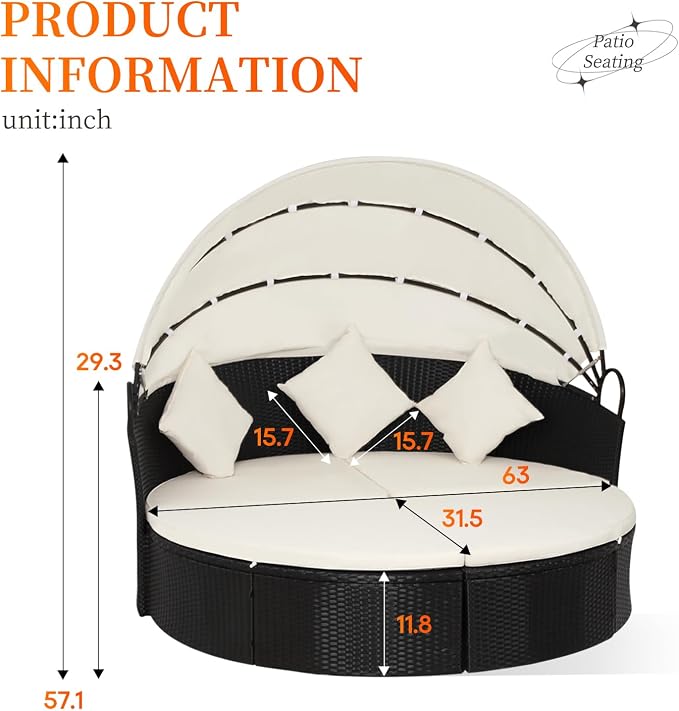FDW Outdoor Round Daybed Wicker Patio Furniture Outdoor Furniture - Image 2