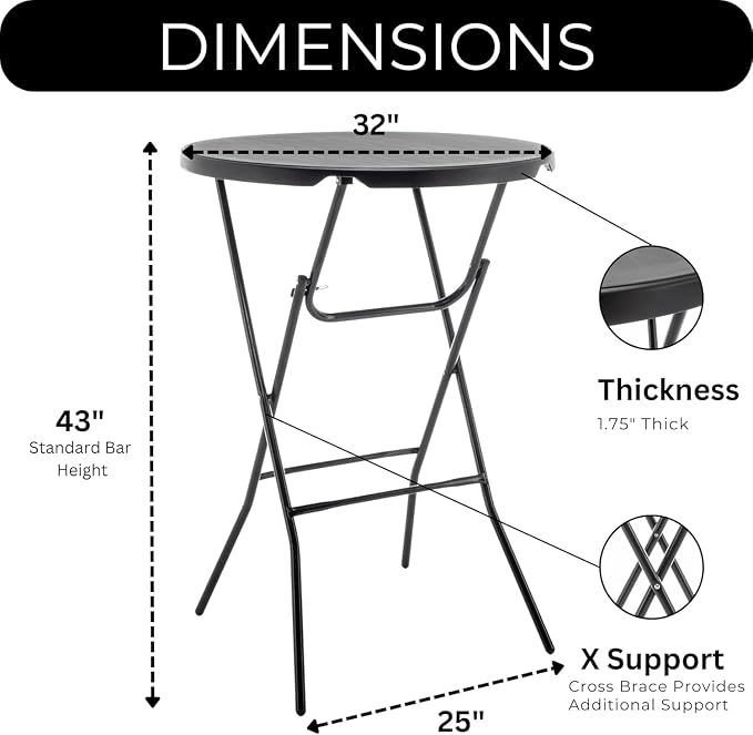 BTEXPERT 32" Round 43" Bar Height Folding Commercial Portable Banquet Plastic - Image 3