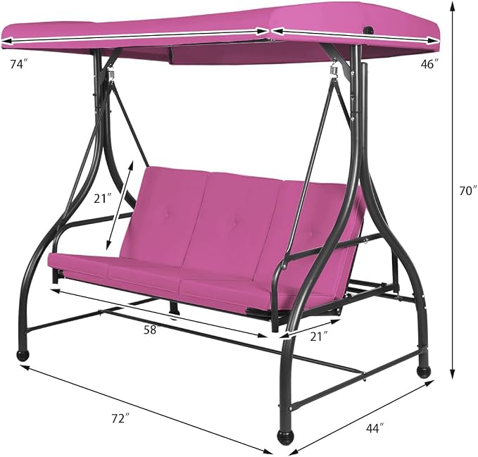 Tangkula 3 Seats Converting Patio Swing, Outdoor Porch Garden Canopy Swing - Image 4