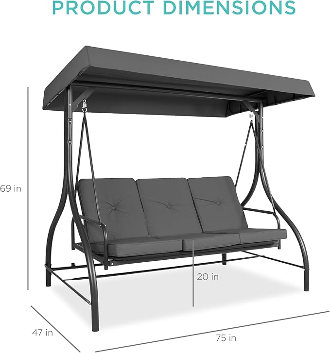 Best Choice Products 3-Seat Outdoor Large Converting Canopy Swing Glider - Image 7