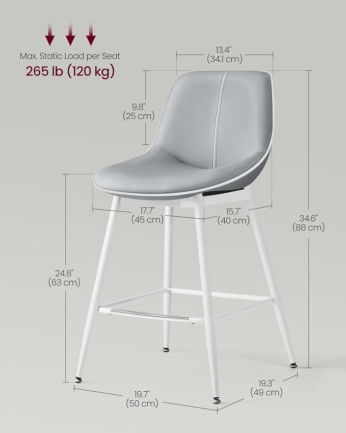 VASAGLE Bar Stools Set of 2, Counter Height Bar Stools - Image 6