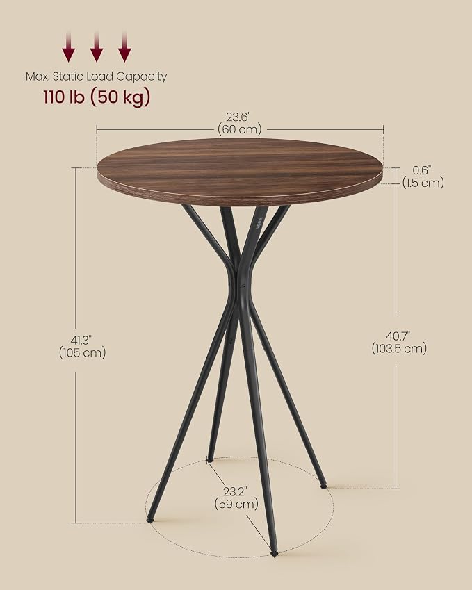 VASAGLE Bar Table, Round Cocktail High Top Pub Bistro Table - Image 2