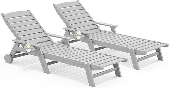SERWALL Patio Chaise Lounge Chair Set of 2, Poly Lounge Chair by SERWALL