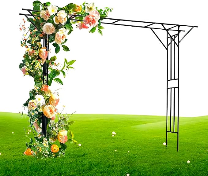 Large Flat Top Garden Arch Trellis, 11.8 ft L x 9 ft H Heavy Duty Metal Arbor by POPSEA