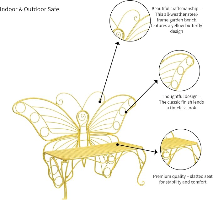 Plow & Hearth Weatherproof Butterfly Outdoor Bench | Holds Up to 300 lbs | - Image 6