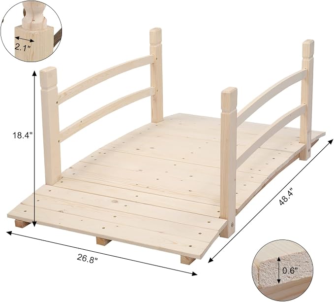 VINGLI 4 ft Garden Bridge, Arch Walkway Wooden Bridge - Image 5