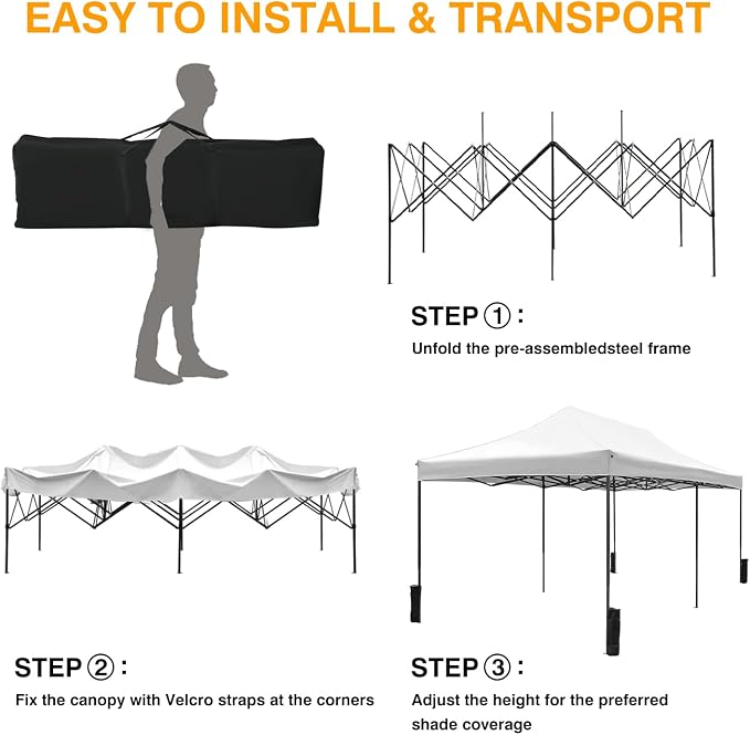 10x20fT Pop-Up Canopy Tent – Adjustable Height Outdoor Gazebo, Quick Setup - Image 7