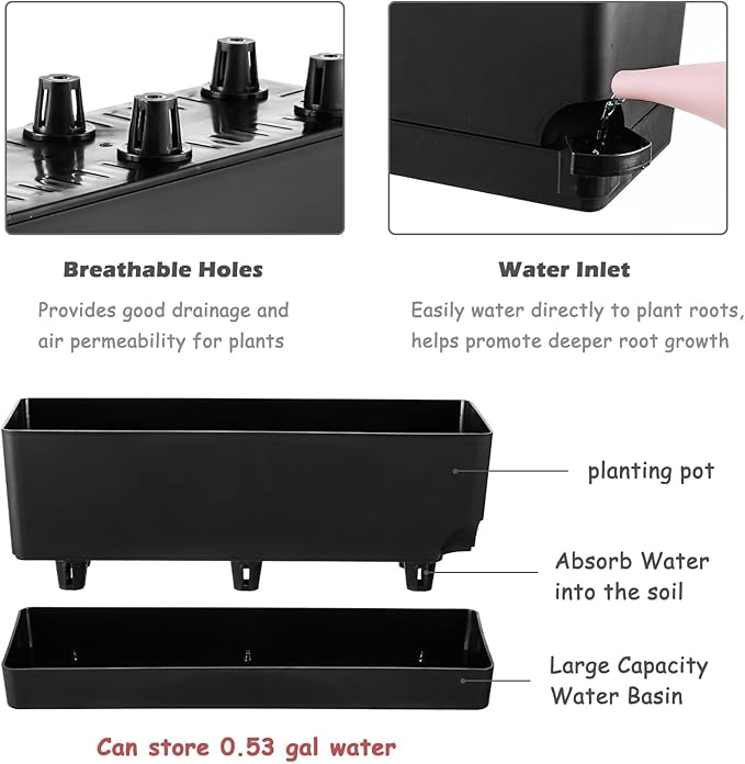 Self Watering Pots for Indoor Plants 17 Inches Window Boxes Planters - Image 3
