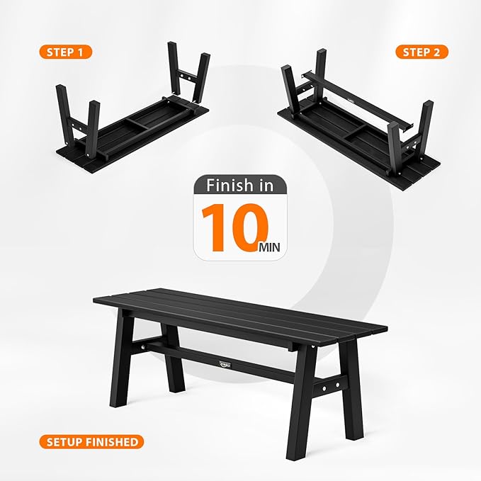 VINGLI 47” Outdoor HDPE Bench, Weatherproof Garden Bench w/Metal Legs, Poly - Image 6