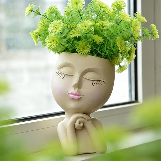 Face Head Planter, Funny Heads Plant Pots, Cute Girl Faces Plant Pot, - Image 8